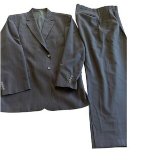 Harwell Barber Men Pinstripe Suit 2 Piece Jacket Pants 44L Charcoal Business USA